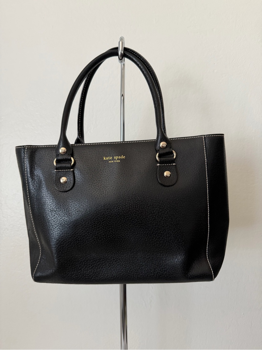 kate spade Black Leather Structured Tote with Gold Hardware